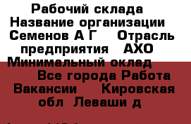 Рабочий склада › Название организации ­ Семенов А.Г. › Отрасль предприятия ­ АХО › Минимальный оклад ­ 18 000 - Все города Работа » Вакансии   . Кировская обл.,Леваши д.